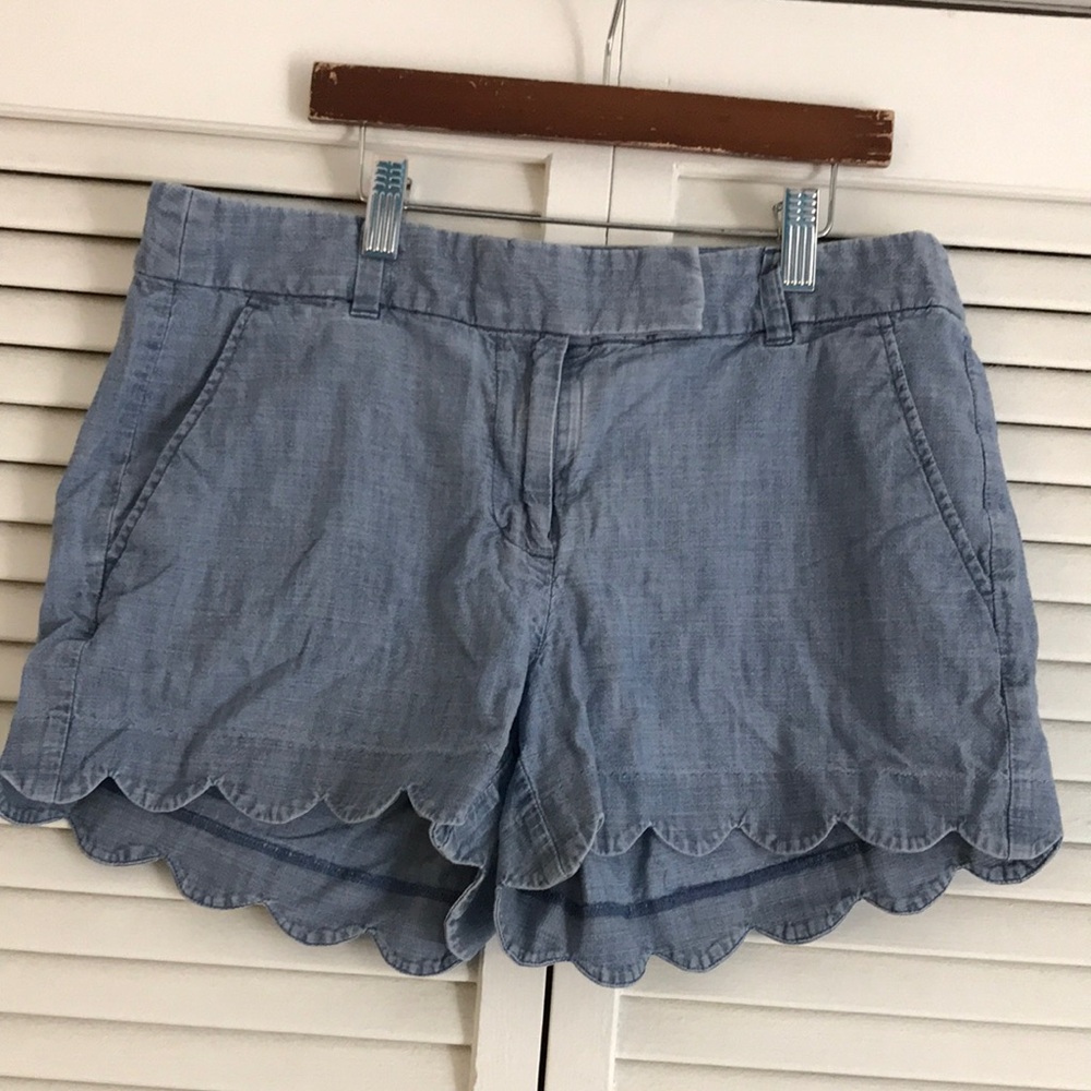J Crew Blue Scalloped Hem Women Shorts SZ 4